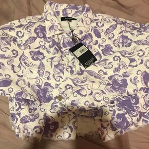 Porcelain print cropped raw hem jacket